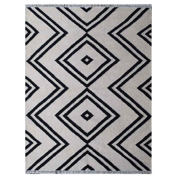 Transitional Flatweave Geometric Kilim Carpet Indian Oriental Area Rug - 5' x 8'