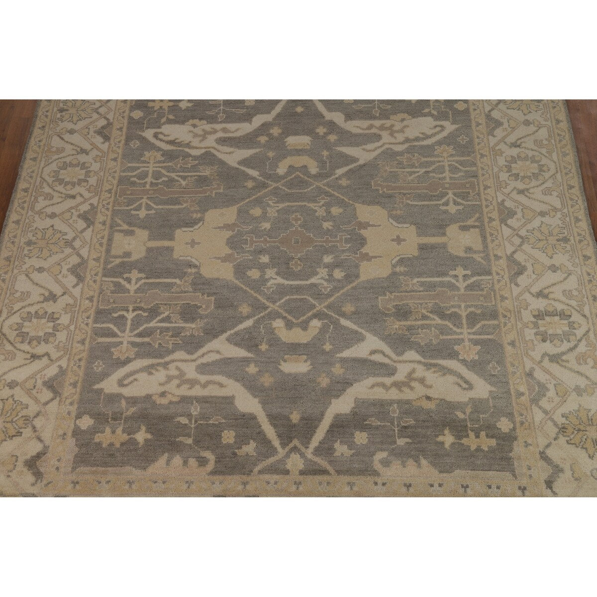 Transitional Grey Oushak Indian Area Rug Hand-Knotted Wool Carpet - 8'3" x 9'10"