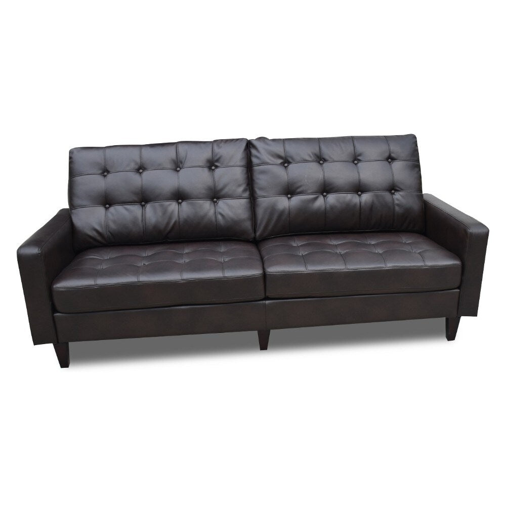 Transitional Leatherette and Wood with Button Tufting Sofa, Brown