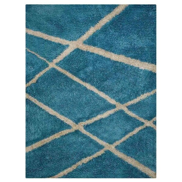 Transitional Striped Shag Carpet Indian Oriental Hand Tufted Area Rug