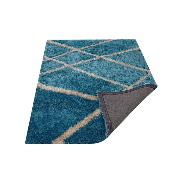 Transitional Striped Shag Carpet Indian Oriental Hand Tufted Area Rug