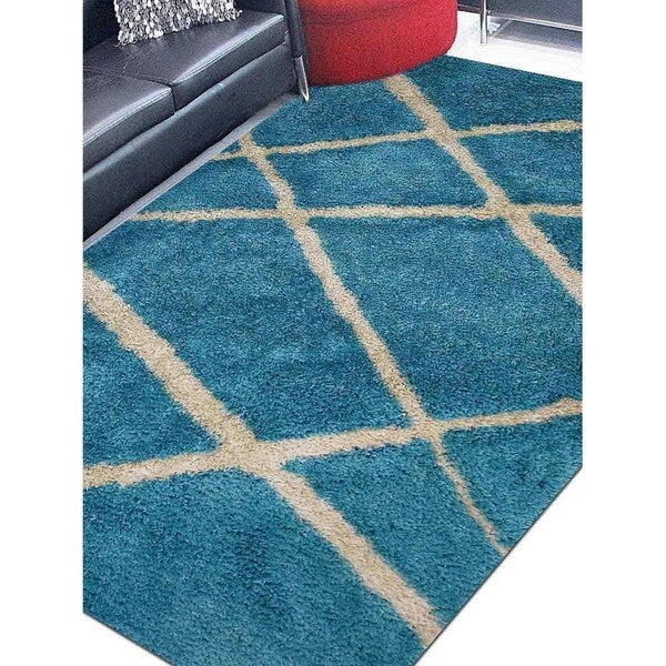Transitional Striped Shag Carpet Indian Oriental Hand Tufted Area Rug