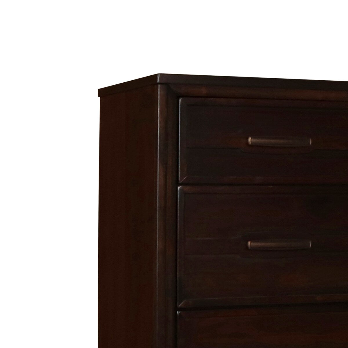 Transitional Style 5 Drawer Wood Chest with Dual Bar Handles, Walnut Brown