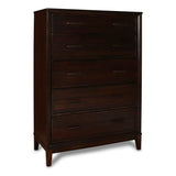 Transitional Style 5 Drawer Wood Chest with Dual Bar Handles, Walnut Brown