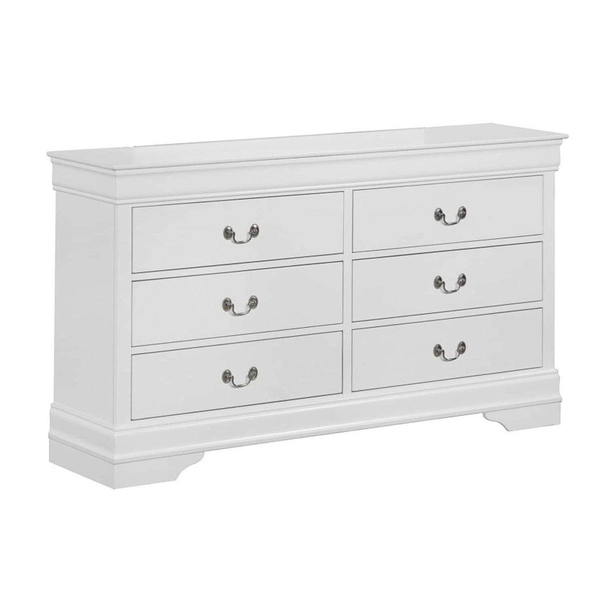 Transitional Style 6 Drawer Dresser with Metal Pulls, White