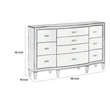 Transitional Style Dresser with Bulged Front Drawer Panel, Silver and Brown