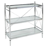 Transitional Style Metal Console with Three Shelves, Silver and Clear