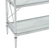 Transitional Style Metal Console with Three Shelves, Silver and Clear