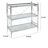 Transitional Style Metal Console with Three Shelves, Silver and Clear