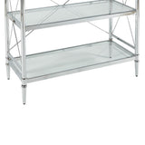 Transitional Style Metal Console with Three Shelves, Silver and Clear
