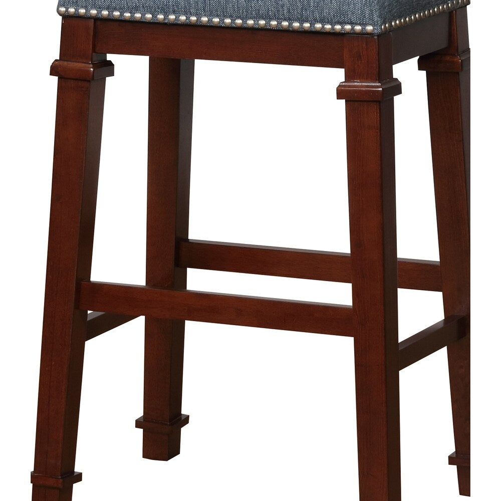 Transitional Wooden Bar Stool with Nailhead Trims, Brown and Gray