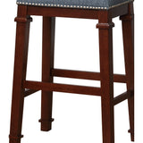 Transitional Wooden Bar Stool with Nailhead Trims, Brown and Gray