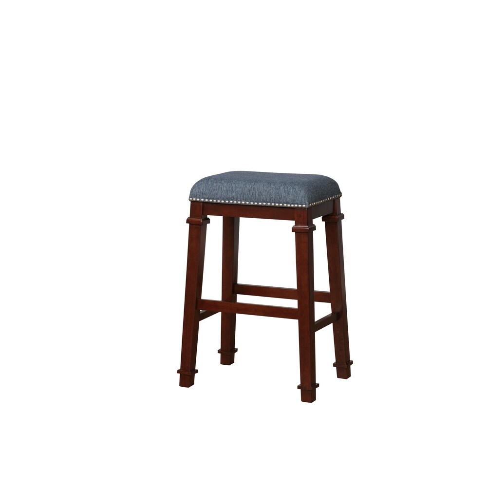 Transitional Wooden Bar Stool with Nailhead Trims, Brown and Gray