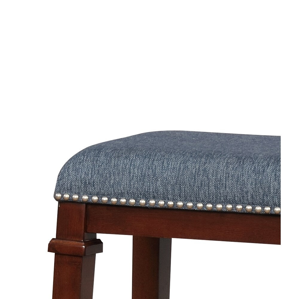 Transitional Wooden Bar Stool with Nailhead Trims, Brown and Gray