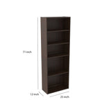 Transitional Wooden Bookcase with 5 Shelves, Espresso Brown
