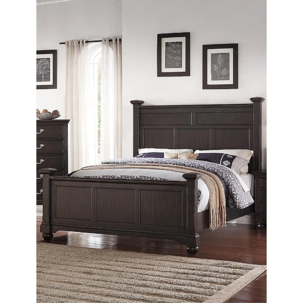 Transitional Wooden C.King Bed, Espresso Merlot Finish