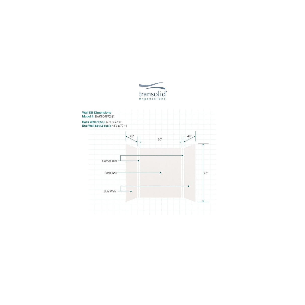 Transolid Expressions 48-in X 60-in X 72-in Glue to Wall Shower/Walls - 60" x 48" x 72"