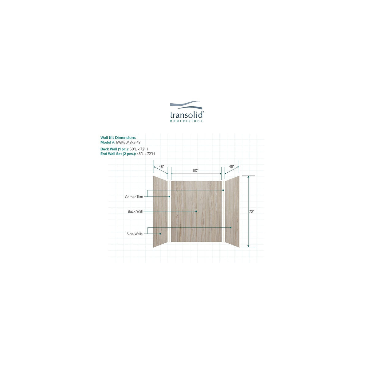 Transolid Expressions 48-in X 60-in X 72-in Glue to Wall Shower/Walls - 60" x 48" x 72"
