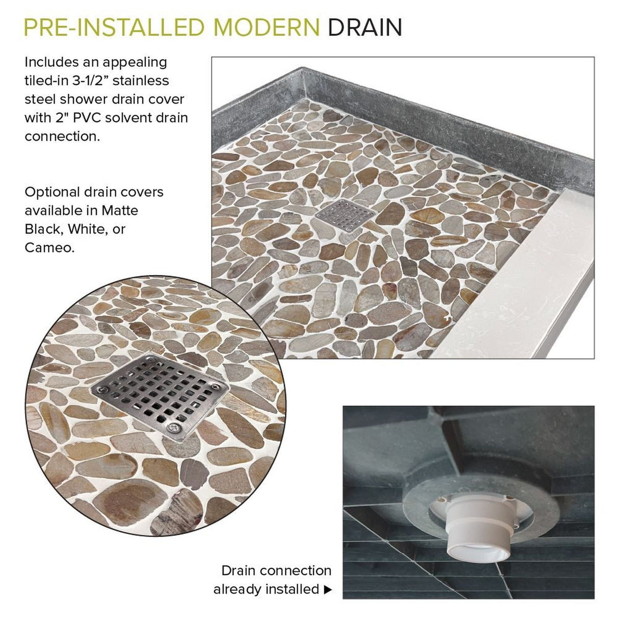 Transolid FPT6036C-HO 60-in x 36-in Pre-Tiled Shower Base with Center - 60-in x 36-in