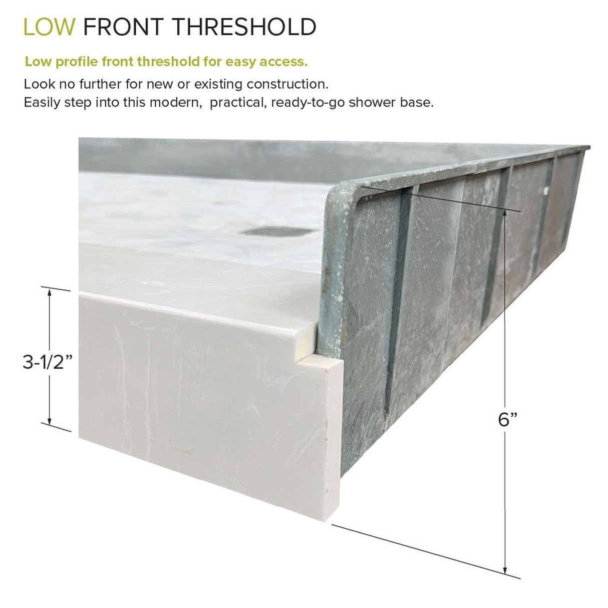 Transolid FPT6036C-HO 60-in x 36-in Pre-Tiled Shower Base with Center - 60-in x 36-in