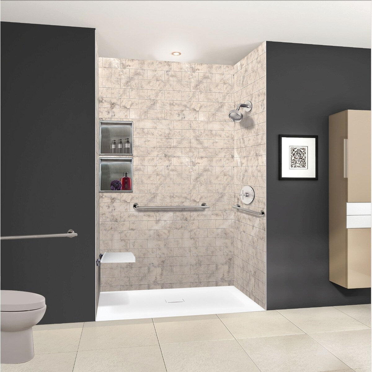63-in L x 39.4-in W Zero Threshold Center Drain Shower Base, Black - 63-in L x 39.4-in W - 63-in L x 39.4-in W