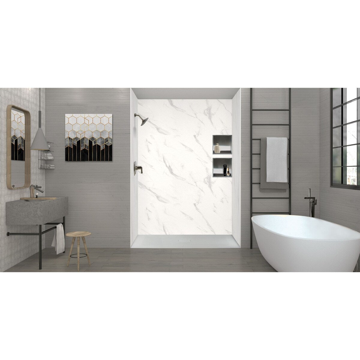 63-in L x 39.4-in W Zero Threshold Center Drain Shower Base, Black - 63-in L x 39.4-in W - 63-in L x 39.4-in W