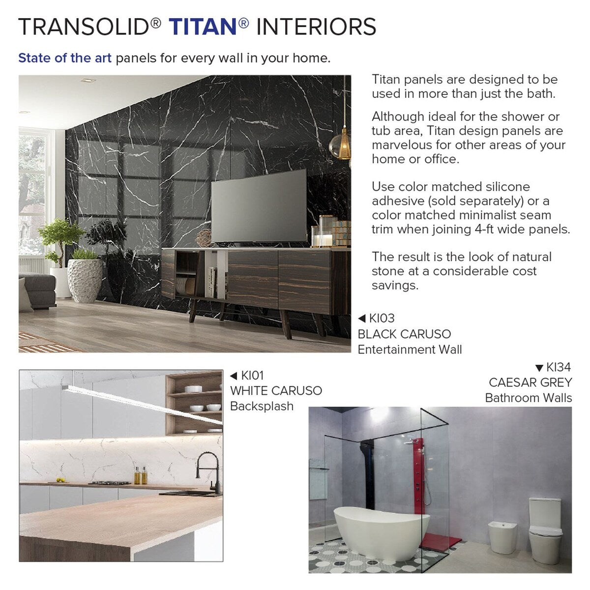 Transolid TWKE603696 Titan 60-in x 36-in x 96-in Eco Shower Wall Kit - 60x36x96