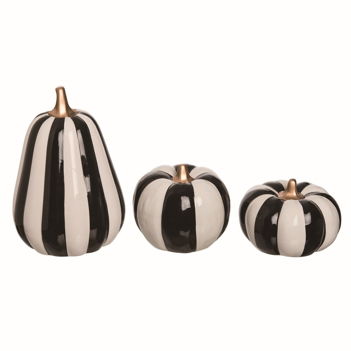 Transpac Ceramic Black Halloween Striped Pumpkins Set of 3
