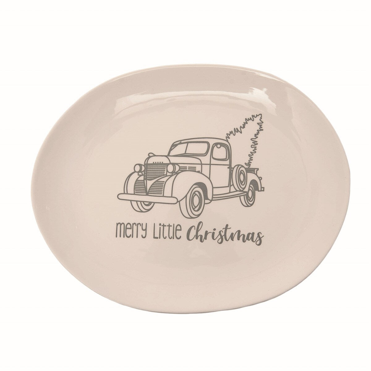 Transpac Ceramic White Christmas Truck Black and White Platter