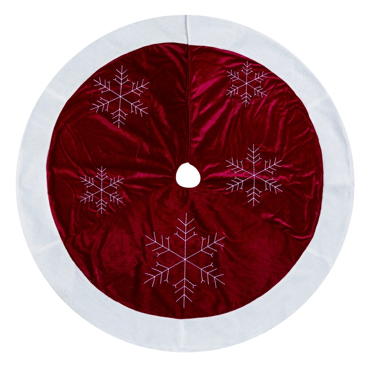 Transpac Fabric 48 in. Red Christmas Snowflake Tree Skirt