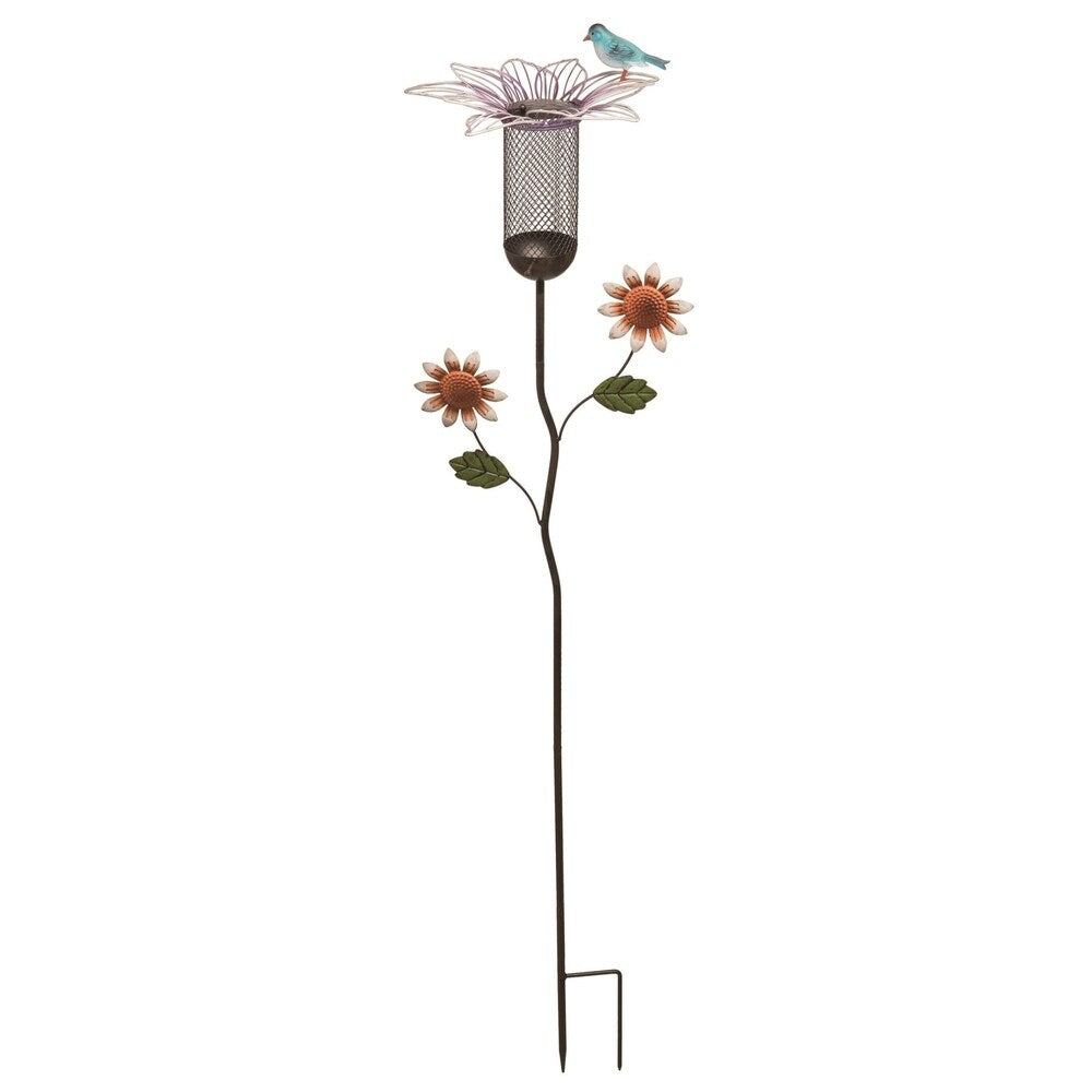 Transpac Metal 58 in. Multicolor Spring Floral Garden Bird Feeder Yard Stake
