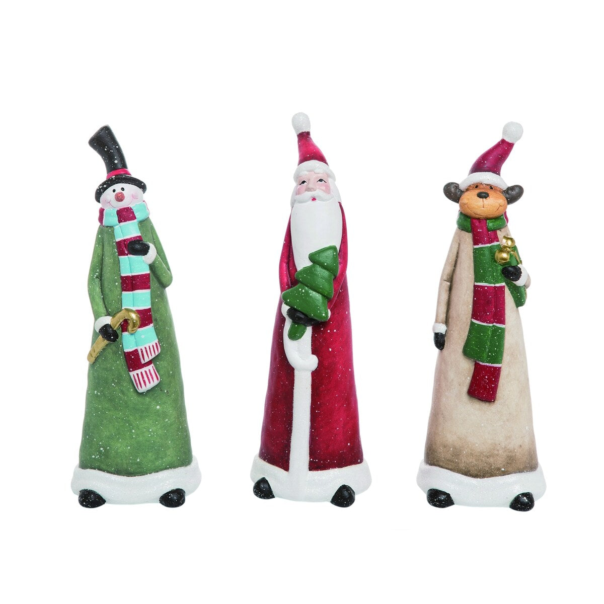 Transpac Terracotta 9 in. Multicolor Christmas Merry Santa/Snowman/Moose Figurine Set of 3