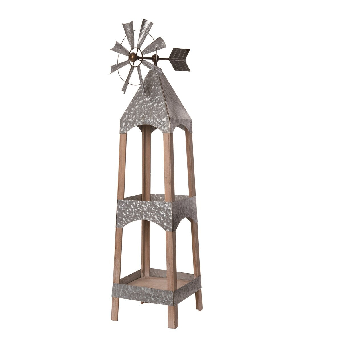 Transpac Wood 50" Silver Spring Windmill Plant Stand