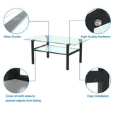 Transparent Rectangular Glass Coffee Table 2-Layer Black Living Room