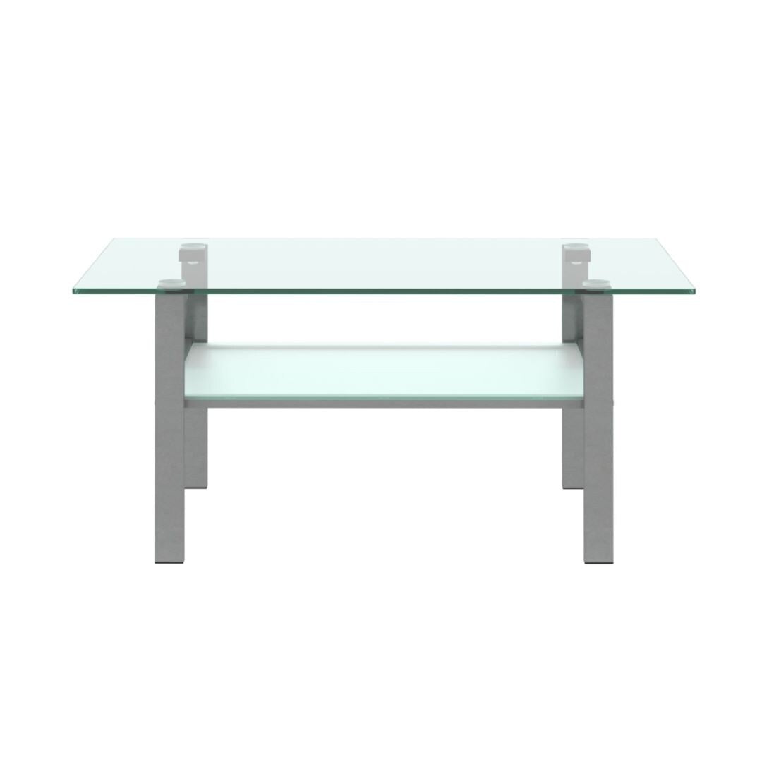 Transparent Rectangular Glass Coffee Table 2-Layer Black Living Room