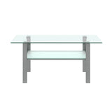 Transparent Rectangular Glass Coffee Table 2-Layer Black Living Room