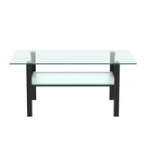 Transparent Rectangular Glass Coffee Table 2-Layer Black Living Room