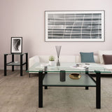 Transparent Rectangular Glass Coffee Table 2-Layer Black Living Room