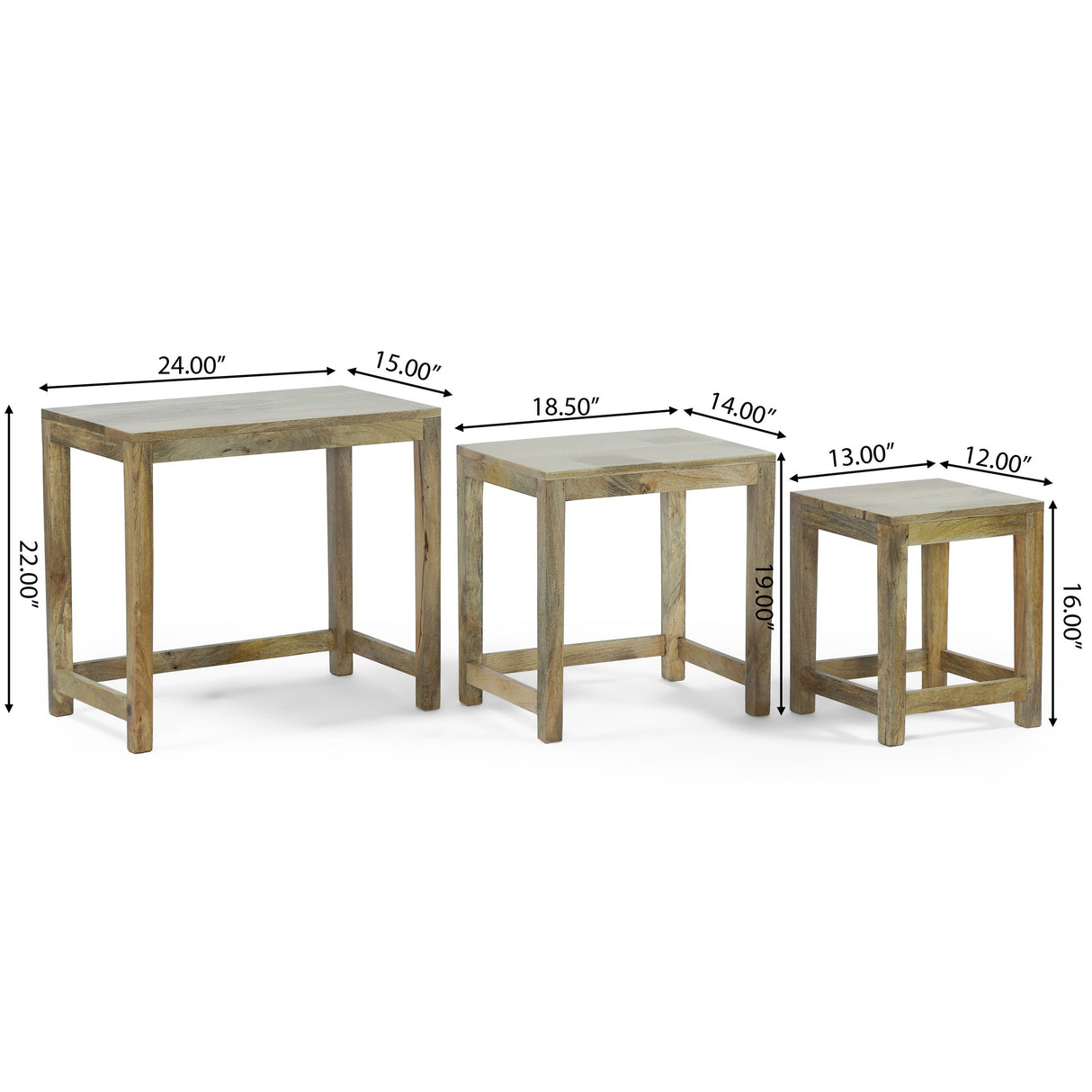 Trautman Rustic Handcrafted Mango Wood Nested Side Tables (Set of 3) by Christopher Knight Home