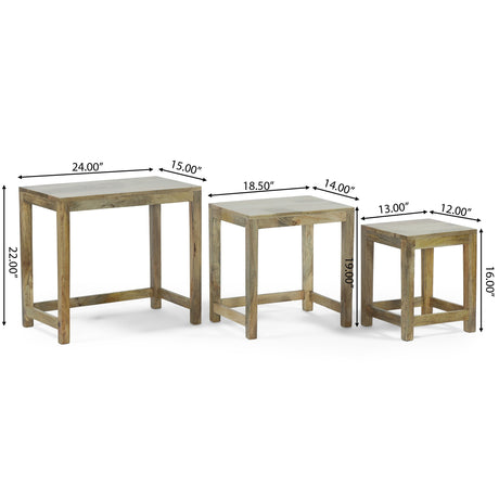 Trautman Rustic Handcrafted Mango Wood Nested Side Tables (Set of 3) by Christopher Knight Home
