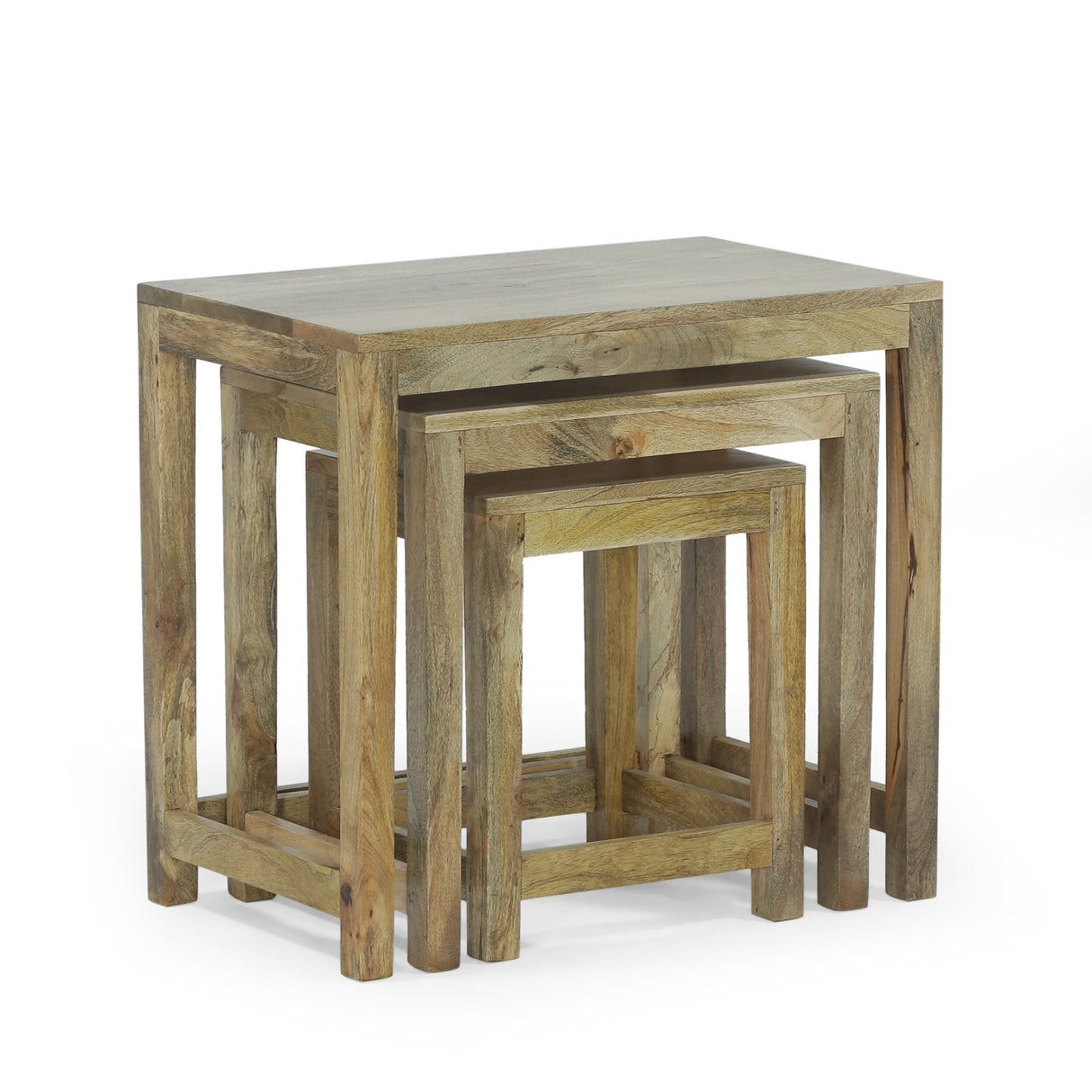 Trautman Rustic Handcrafted Mango Wood Nested Side Tables (Set of 3) by Christopher Knight Home