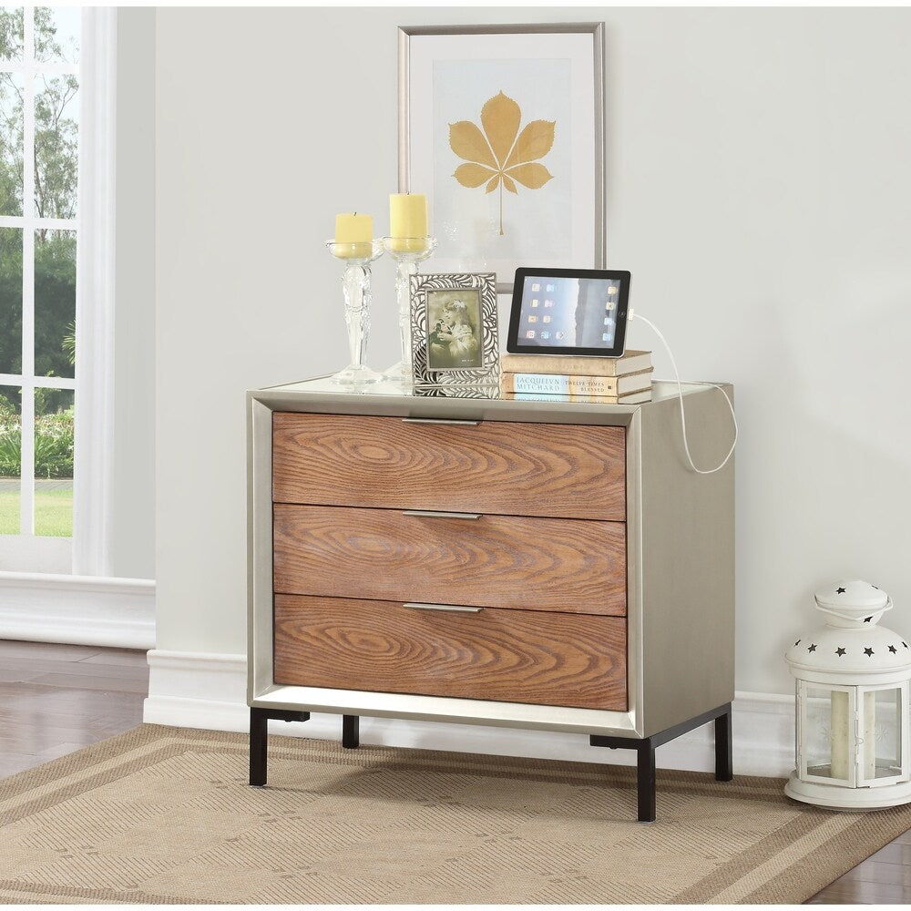 Treasure Trove Collins Brown and Champagne 3-drawer Chest with Power