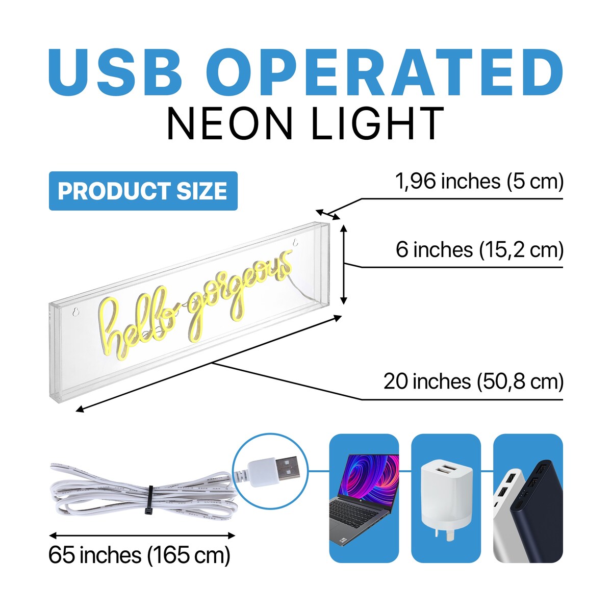 Treat Gorgerous 20" Contemporary Glam Acrylic Box USB Operated LED Neon Light, Yellow by JONATHAN Y - 1 Bulb