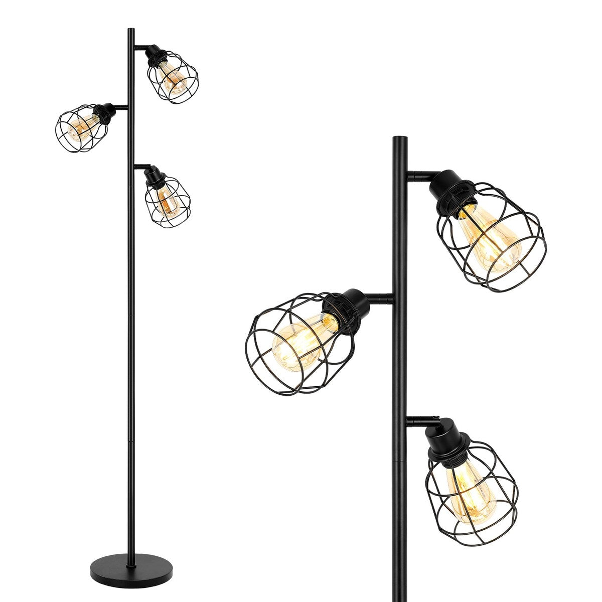 Tree Floor Lamp with 3 Adjustable Arms - Black