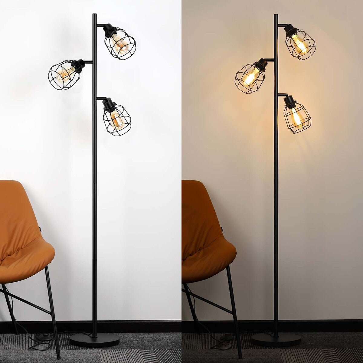 Tree Floor Lamp with 3 Adjustable Arms - Black