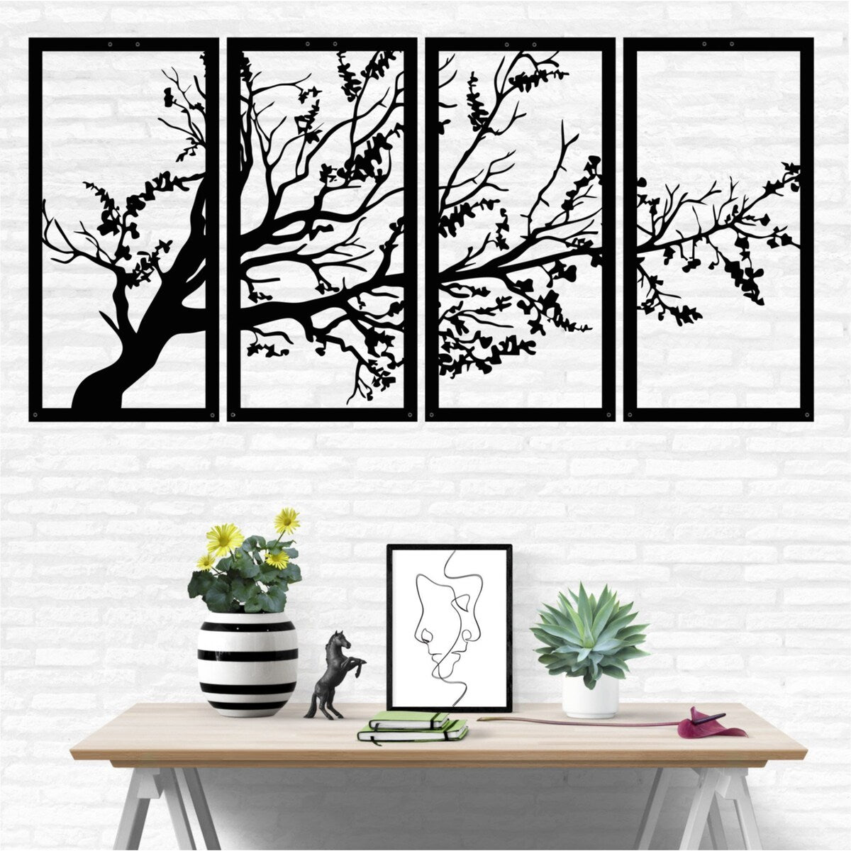 Tree of Life 4 Panels Metal Wall Decor for Home and Outside - Wall-Mounted Geometric Wall Art Decor