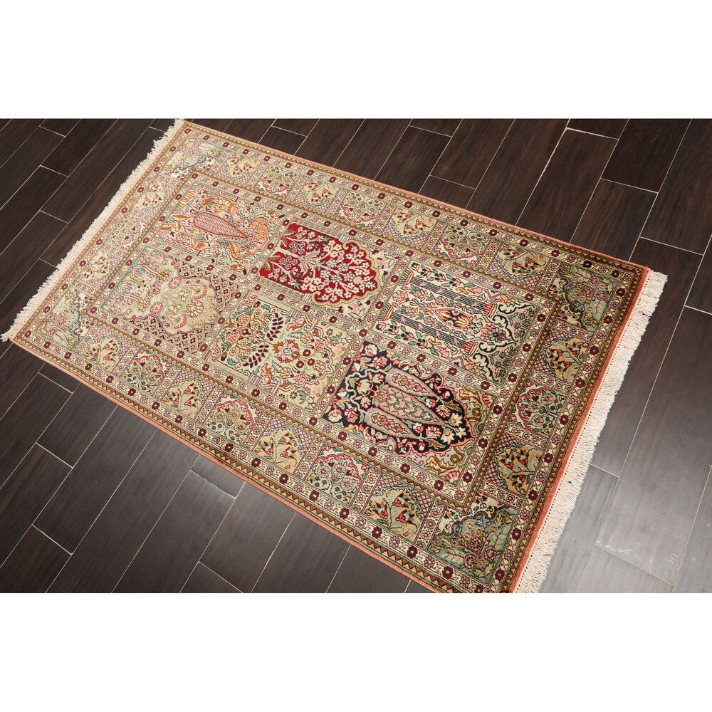 Tree of Life Hamadan Hand Knotted Certified Silk 340-400 KPSI Persian Oriental Area Rug (3'x5')