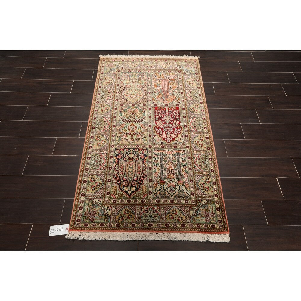 Tree of Life Hamadan Hand Knotted Certified Silk 340-400 KPSI Persian Oriental Area Rug (3'x5')