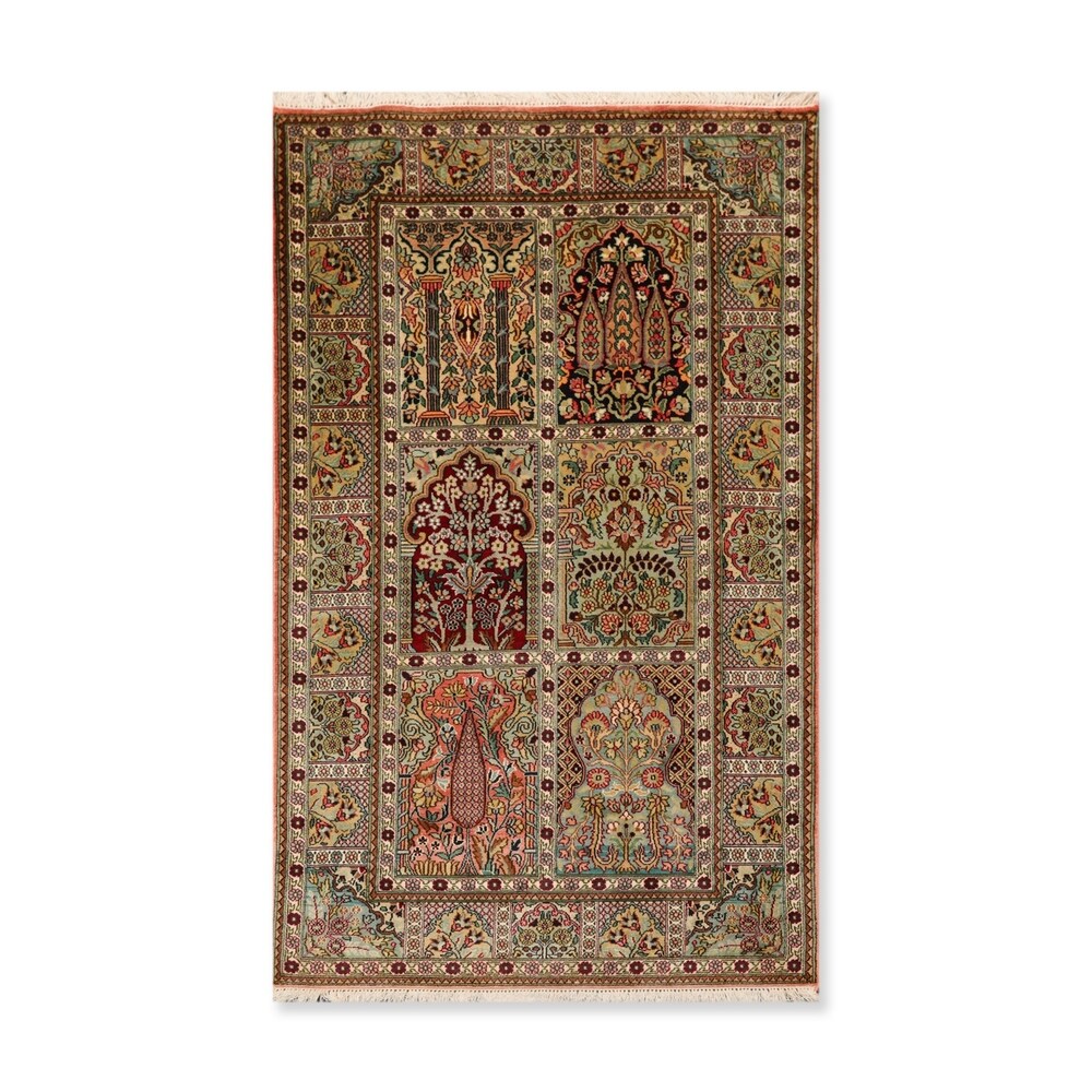 Tree of Life Hamadan Hand Knotted Certified Silk 340-400 KPSI Persian Oriental Area Rug (3'x5')