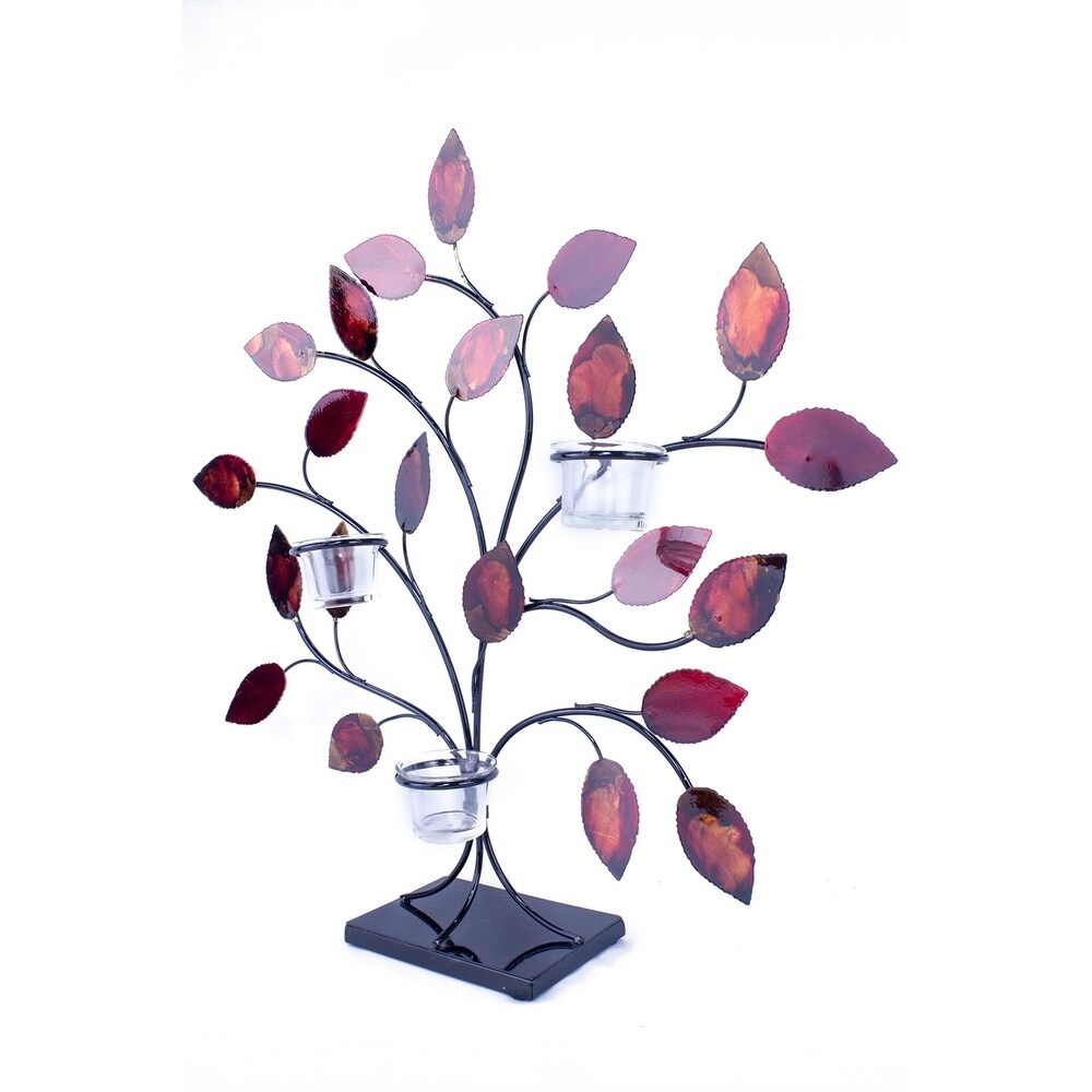 Tree of Light Foiled and Lacquered Copper Decorative 3-Votive Holder